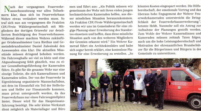 Zeitungsbericht: CDU Schladen-Werla drängt auf schnelle Lösung für das Feuerwehrhaus Wehre